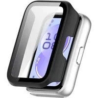 Wigento Smartwatch-Hülle + Schutzglas für Huawei Band 11 Pro / 11 Pro NFC Kunststoff Schwarz, Schutzhülle aus PC + Hart Glas für Rundumschutz