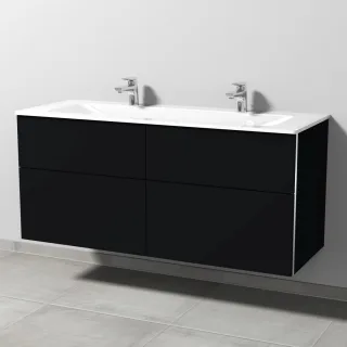Sanipa 3way Glas-Set Glas-Doppelwaschtisch und Unterbau mit 4 Auszügen, Schwarz-Matt BS20808