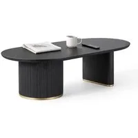 HOOZ Wohnzimmertisch Couchtisch Modern Oval 130x70cm Schwarz – Tischplatte 4 cm stark (Einzelprodukt, 1-St., 1× Couchtisch), Tisch mit geriffeltem Gestell & goldfarbenem Ring am Sockel