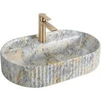 wohnwerk.idee Aufsatzwaschbecken Waschbecken oval geriffelt Keramik Design Waschtisch 50/60 cm
