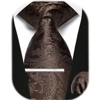 LuxusKollektion Krawatte Krawattenset Herren Paisley Kariert B1 Braun Einheitsgröße