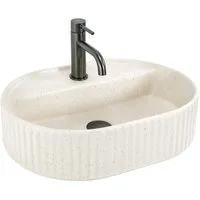 wohnwerk.idee Aufsatzwaschbecken Waschbecken oval geriffelt Keramik Design Waschtisch 50/60 cm