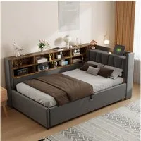 Celya Polsterbett Schlafsofa 90*200 cm, Mit Hydraulischem Stauraum (Multifunktionsbett, Samtstoff, Ohne Matratze, Mit Nachtlicht, USB- und Typ-C-Ladeanschluss), Mit Ablagen und Staufächern, Gepolstertes Kopfteil