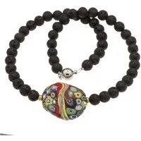 Bella Carina Perlenkette Kette mit Murano Glas Millefiori Mosaik Perle rot u. Lava Perlen, mit echter Murano Glas Mosaik Perle