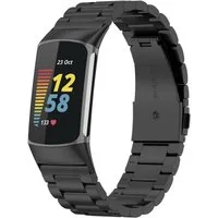 Wigento Smartwatch-Armband Für Fitbit Charge 6 / 5 Style Stahl Ersatz Armband Smart Uhr Schwarz