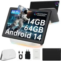 BUFO 10 Zoll Android 14 Tablet mit Ladedock & Lautsprecher, 14(3+11)GB+64GB Tablet (10", 64 GB, Android 14, WiFi 6, BT 5.0)