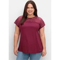 Sheego T-Shirt Spitzenshirt Kurzarm mit Spitzenpasse an der Schulterpartie