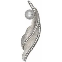 Firetti Brosche Schmuck Geschenk Ansteckschmuck geschwungene Blattoptik mit Struktur, mit Glassteinen - mit Kunststoffperle