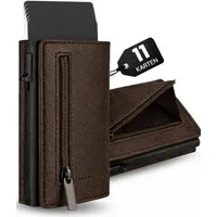 S&T Design Brieftasche S&T Design RFID Blocker Cardholder Slim Wallet Herren veganem Leder (S&T Design portemonnaie, 1-tlg., Mit Geschenk verpackung), 11 Kartenfächer Münzfach Bargeld mit Reisverschluss Magnetisch Klein