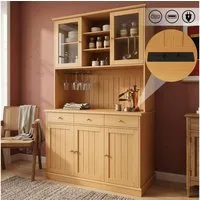 Flieks Küchenbuffet mit Steckdosen, Gläserhalter, Schubladen und Glastüren (Arbeitsplatte mit USB-C- und USB-A-Anschlüssen, 1-St., 120x40x191 cm) Hochschrank Küchenschrank Geschirrschrank mit verstellbarer Ablagen