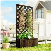 Outsunny Hochbeet Mit Rankgitter für Kletterpflanzen (Blumenkasten, 1 St., Pflanzkasten), für Garten, Balkon, Braun