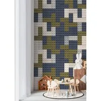 A.S. Création Vliestapete Bausteine 3D-Effekt Noppen Blau Grün Creme 77065-1