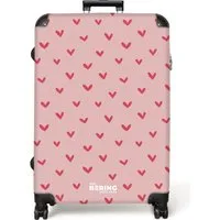 NoBoringSuitcases.com© Kinderkoffer Herzmuster mit rosa Farben 77 cm - 98 L, 8 Rollen, Reisetasche mit rollen für 30kg, Koffer für Mädchen, Reisekoffer