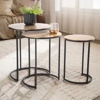 FINEBUY Satztisch FB92225 Beistelltisch 3er Set Rund Metall Couchtisch Dekotisch gold (Wohnzimmertisch Rund, Sofatisch 3-teilig Aluminium), Metall, Abstelltisch 3er Set Gold Schwarz Modern