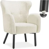 tectake Relaxsessel Polstersessel mit Bouclé-Bezug, Belastbarkeit 120 kg, 72 x 71 x 92 (Fernsehsessel Vänersborg, in Creme), breite Armlehnen, ergonomisch, Stahlbeine, höhenverstellbar