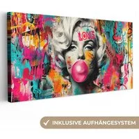 OneMillionCanvasses® Leinwandbild Panorama Frau - Kaugummi - Graffiti - Neonfarben, Fotodruck (1 St), Wandbild, Deko Schlafzimmer Wohnzimmer Flur 40x20 cm