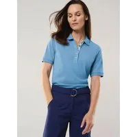 Walbusch Poloshirt Damen Shirt atmungsaktiv Baumwollpiqué Halbarm Konfektionierter Kragen, 4-Knopf-Leiste, Kontrastbesatz, pflegeleicht