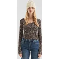 QS Langarmshirt T-Shirt Geripptes T-Shirt aus Viskosemix mit All-over-Print