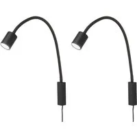 FISCHER & HONSEL LED Leselampe flexibel mit Kabel & Stecker, Breite 6cm, LED wechselbar, Warmweiß, 2er SET 2in1 Wand-Leuchten innen & Bett-Lampen für Kopfteil Sofa