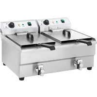 Royal Catering Fritteuse RCEF 16DH-1, 6400 W, 2 x 16 L Doppel mit Ablasshahn Kaltzonen