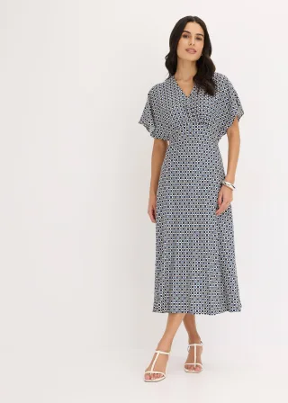 bonprix Kleid aus fließender Viskose, beige, Gr.38, schickes Kleid aus fließender Viskose und V-Ausschnitt