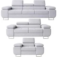 M-Punkt24 Polstergarnitur Sofa Wohnlandschaft DUBAI, (3-2-1, mit Bettfunktion, XL Sofa-Set, Bigsofa, Samt, Grau), Bestehend aus 3-Sitzer mit Bettfunktion, 2-Sitzer, Sessel
