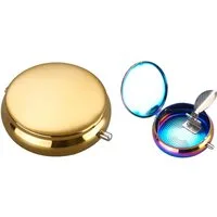 CHAMP Aschenbecher Taschen ASCHENBECHER "Rainbow" Ø5,5cm Deckel Metall rund 06 (Gold), mini Ablagefläche Reiseaschenbecher Taschenaschenbecher Reise Outdoor