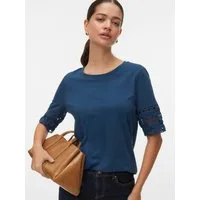 Vero Moda T-Shirt VMIVACY 2/4 O-NECK TOP JRS BTQ mit Lochstickerei