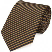 Fabio Farini Krawatte elegante Dunkelblaue Herren Krawatten - Schlips in 8cm (ohne Box, 1-St., Gestreift) Breit (8cm), Dunkelblau/Gelb - Outer Space/Honey Butter