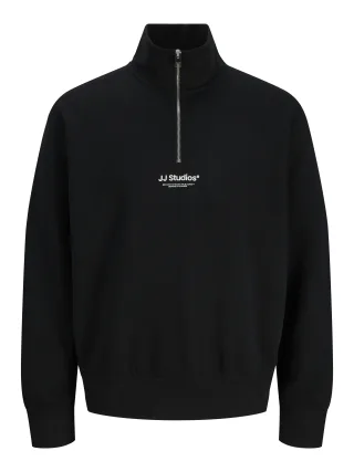 JACK&JONES - JJESOHO SWEAT QUARTER ZIP HN NOOS Black - Gr. - L