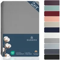 BARBONS Spannbettlaken Jersey 2er Bettlaken, 145 g/m² Spannbetttuch, bis zu 25cm Höhe, Topper, 100% Baumwolle, Gummizug: rundum, (2 Stück), Rundgummi, Atmungsaktiv