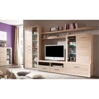 moebel-dich-auf Wohnwand CAN CAN, (in Eiche Sonoma, Vitrine + Lowboard + Aufsatzvitrine + 2x Wandboard), inkl. LED-Beleuchtung
