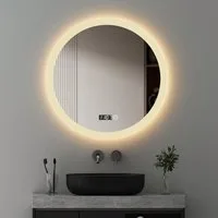 WDWRITTI Spiegel Rund 60 cm Led Badspiegel mit Touch Uhr dimmbar Lichtfarben Helligkeit (Wandspiegel mit beleuchtung, Warmweiß, Neutral, Kaltweiß), Speicherfunktion, IP44