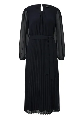 s.Oliver BLACK LABEL - Midi-Kleid mit Plisseerock und semitransparenten Ärmeln blau - Gr. - 34