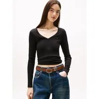 Tommy Jeans Langarmshirt TJW SLIM ESSENTIAL RIB V LS mit Logostickerei