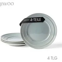 JIWOO Teller 4er Ø21,4cm, Salatteller Frühstücksteller Pastateller Dessertteller, (4 St), Keramik Hochwertiges Tellerset Grau Mikrowellen spülmaschinenfest