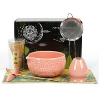 OSTWOLKE Teeservice Matcha Set 7-Teiliges Keramik, Bambusbesen, Schale & Zubehör, Matcha Tee Set für Matcha-Liebhaber