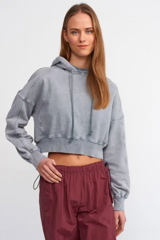 Damen Oversized Cropped Kapuzensweatshirt