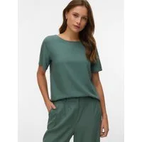 Vero Moda Blusenshirt VMMYMILO SS O-NECK TOP WVN GA mit Leinen