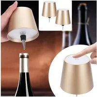 shop'n smile ideoon LED Tischleuchte Akku Flaschenlampe dimmbar LEDs in 3 Lichtfarben Ø 10,5 x14,5 cm Touch, LEDs mit 3 auswählbaren Lichtfarben, Kaltweiss / Warmweiss / Naturweiss, USB-C-Aufladung inkl. Kabel, Metall-Lampenschirm, in Gold