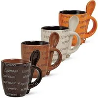 matches21 HOME & HOBBY Tasse Moderne Keramik Espresso-Tassen 4er Set beige braun orange 50 ml, 4-tlg., Keramik, Kleine Vintage Henkel Kaffee-Tassen mit Spruch ohne Untertassen