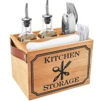 Youyijia Besteckkoffer Besteckbehälter mit 4 Besteckkasten Holz für Besteck Besteckkorb, Holz