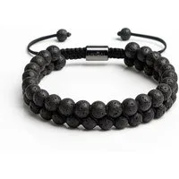 UNIQAL.de Perlenarmband aus Naturstein – zweireihig, 6 mm, Unisex (Edelstahl-Elemente, Naturstein-Perlen), verstellbarer Makramée-Verschluss, handgefertigt