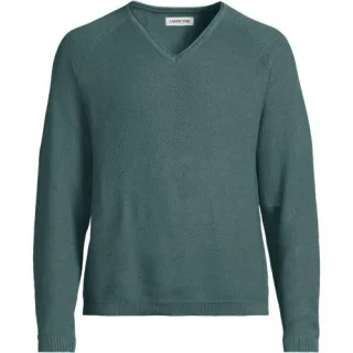 Baumwoll-Pullover mit Struktur und V-Ausschnitt für Herren, Herren, size: regular, Gelb, by Lands' End