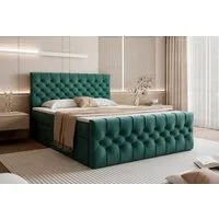 Goldstoff Boxspringbett TAURIEL mit Federkernmatratze & Topper, zwei Bettkästen (von 120 bis 200x200 cm), modernes Doppelbett aus Velvet Stoff mit edlem Kopfteil