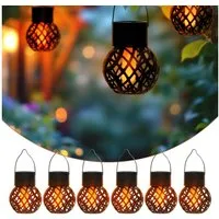 Spetebo LED Laterne Solar Mini Hängeleuchten 9 x 7 cm mit Flammeneffekt 6er Set, mit Metall-Bügel zum Aufhängen, LED fest integriert, orange (feuerfarben), Dämmerungssensor