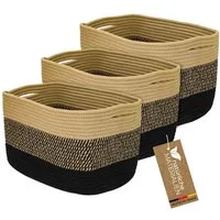 HMF Aufbewahrungskorb Aufbewahrungskorb mit versteckten Griffen, für Kallax Regal geeignet (Set, 3er), Korb handgenäht aus Baumwolle, 37,5 x 25 x 22,5 cm, Schwarz-Honig