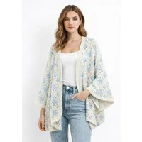 Cherry KoKo Cardigan — Damen Häkel-Poncho One Size mit Blumenmuster und weiten Ärmeln