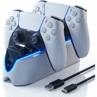 Alpha Electronics PS5 Controller-Ladestation (2000 mA, Inklusive Ladekabel, 2-tlg., Kabelloses Laden, LED-Ladestatusanzeige, Schnellladung, DualSense & Edge Controller)
