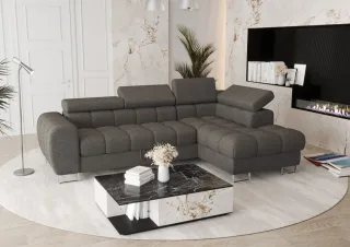 Ecksofa Schlafsofa BASTIEN in Stoff Aragon Dunkelgrau Ottomane Rechts